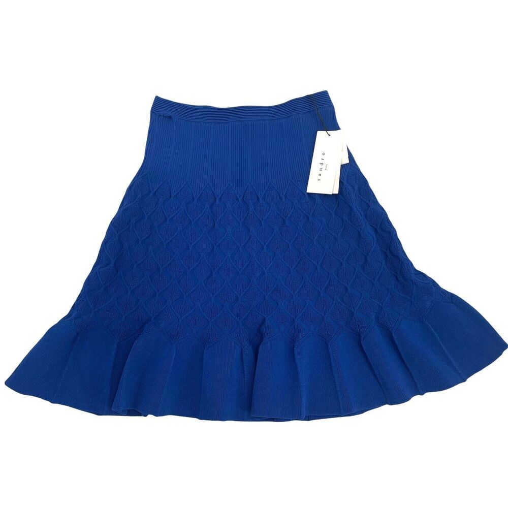 Sandro Paris Skirt Gregoria Fluted Jacquard-knit Blue Size 2 NWT MSRP $210